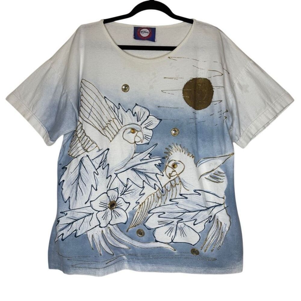 Vintage 80’s M. Blues Los Angeles Parrot Art To Wear T Shirt OS Artsy, Coastal